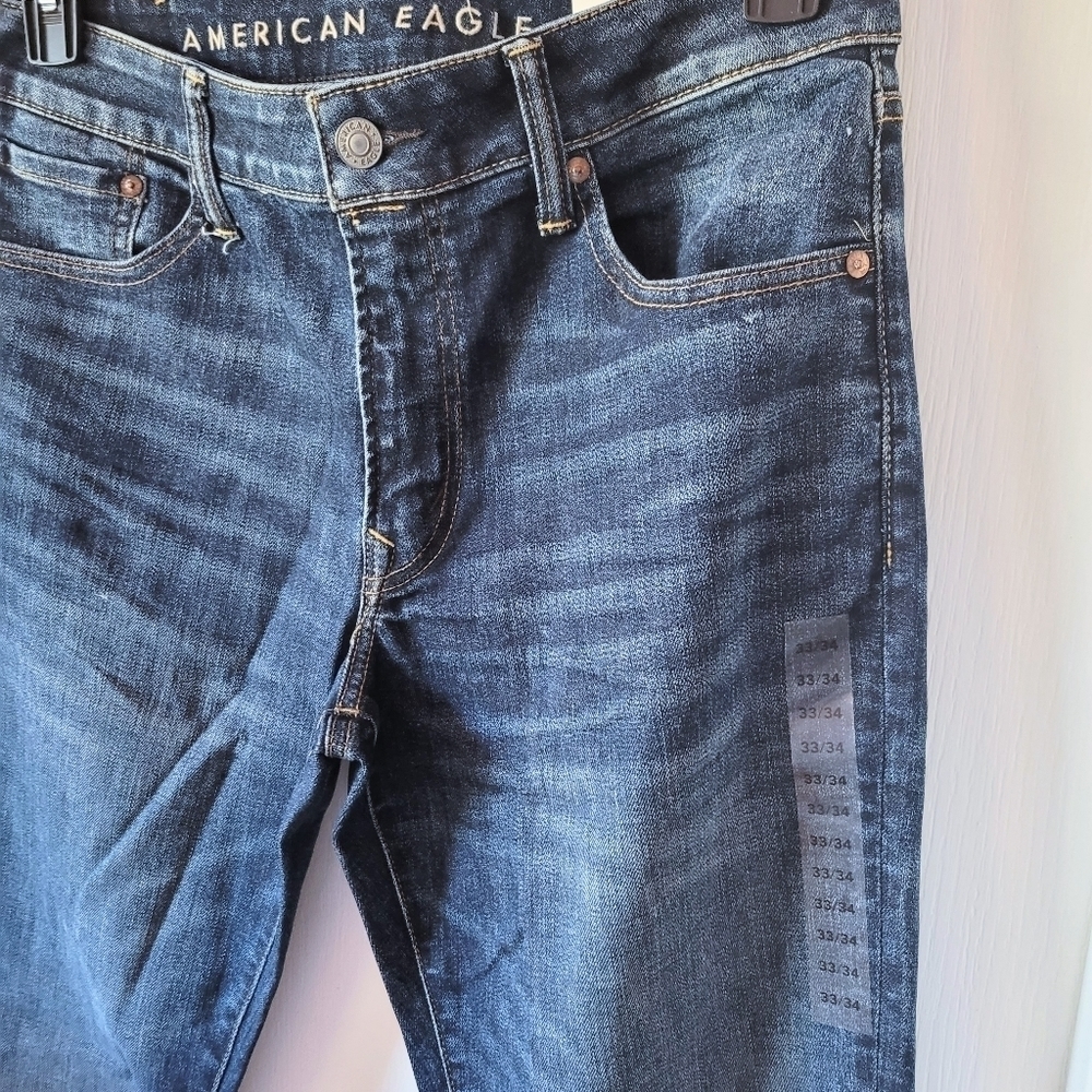 COPY - AE Airflex Slim Straight Leg Jeans Blue Size 33W 34L - Picture 3 of 7